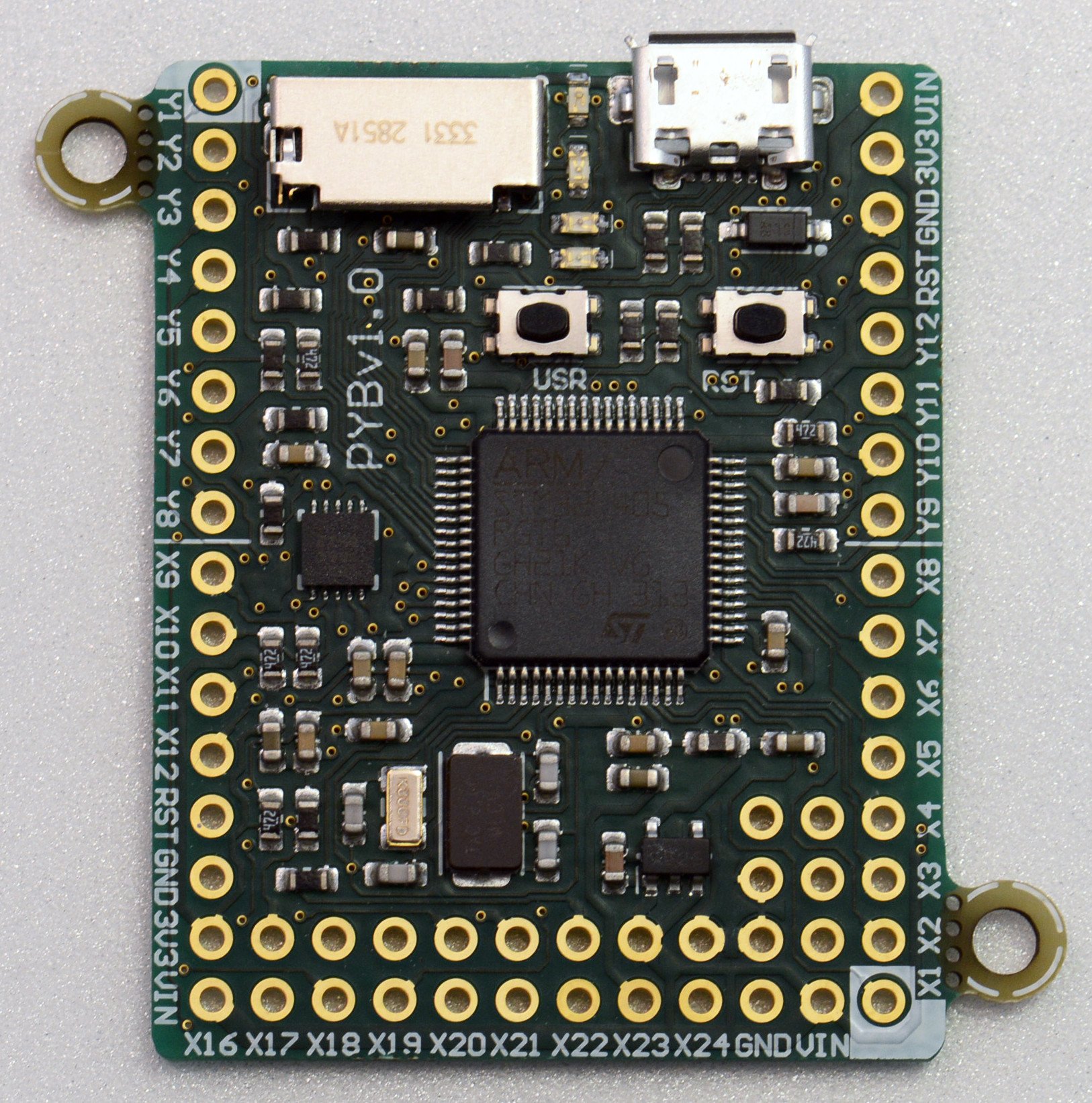 Front view of the Pyboard 1.0