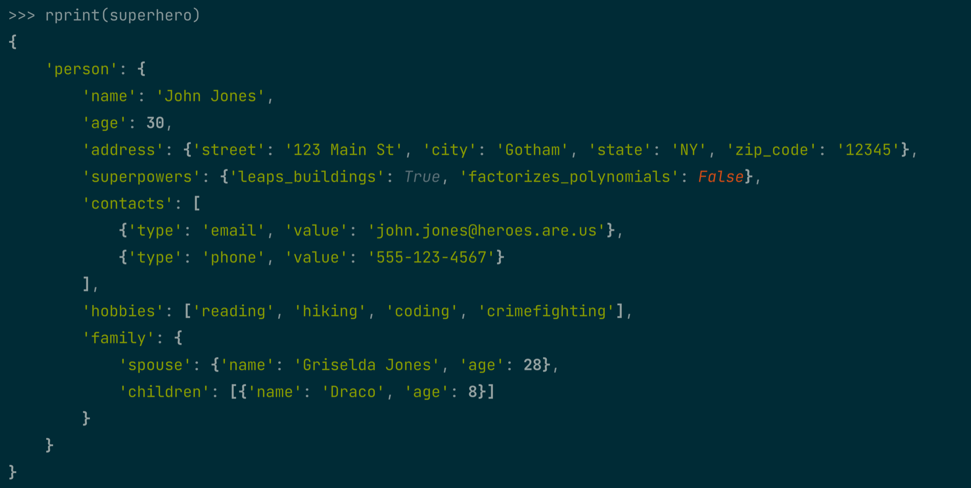Complex data structure with syntax highlighting
