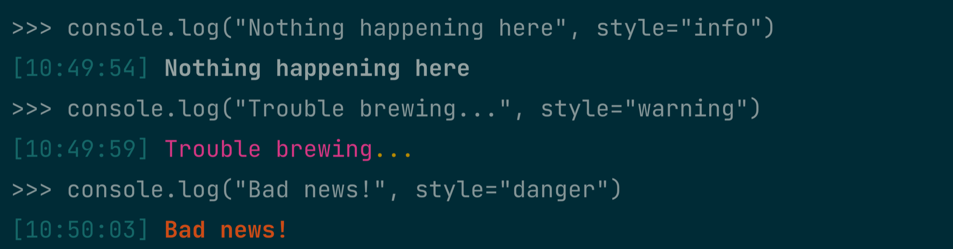 Log output showing custom theme