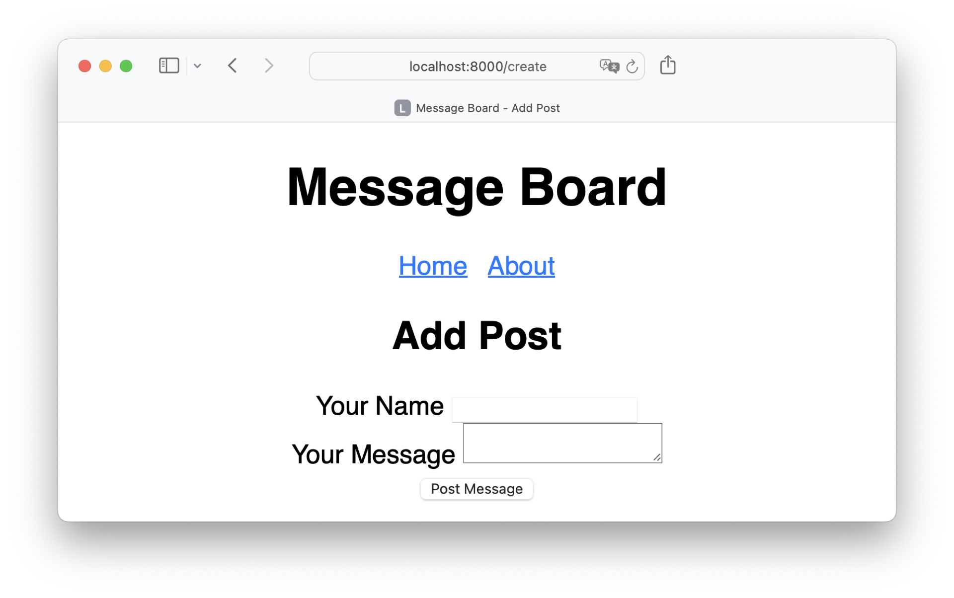 Page with an unstyled form