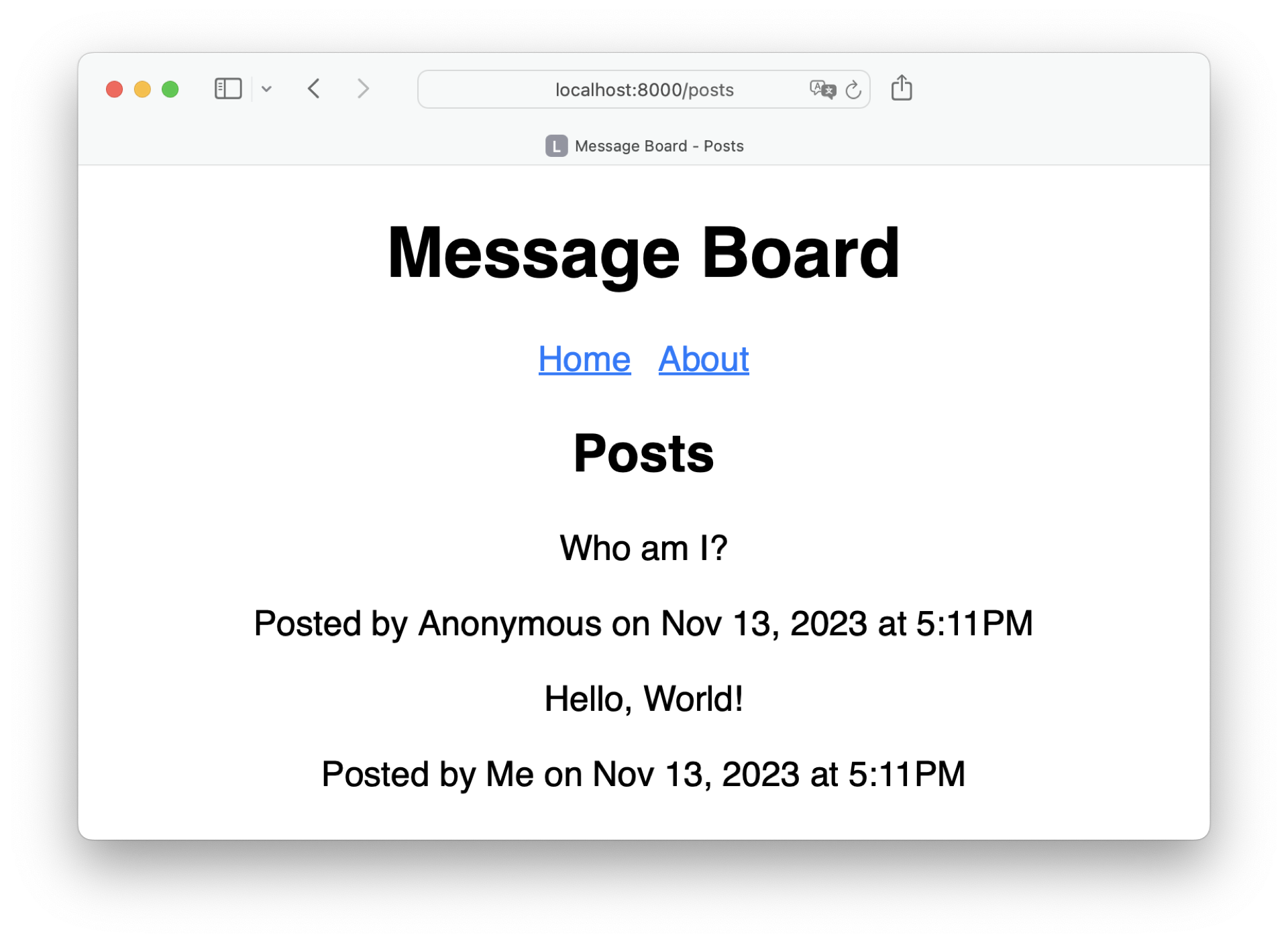Page with a list of unstyled posts