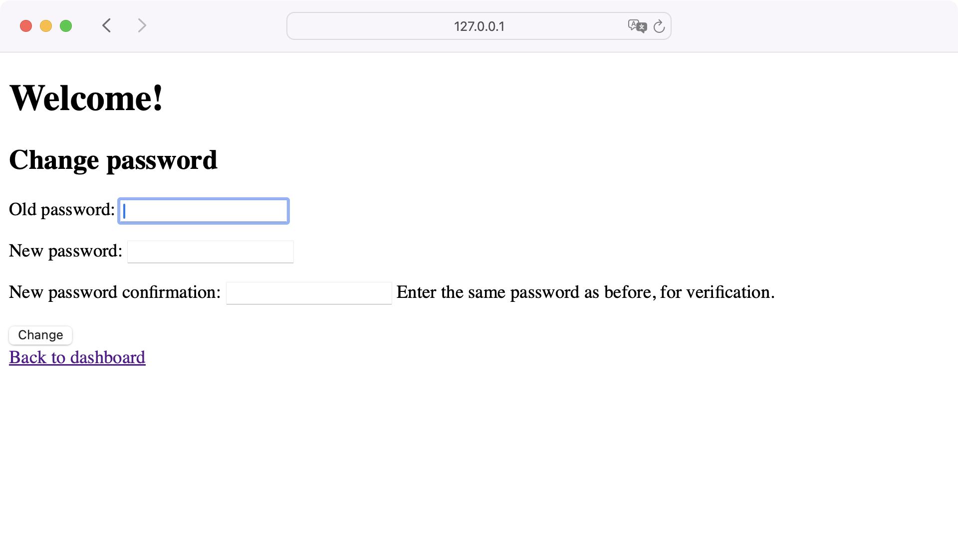 Change password form