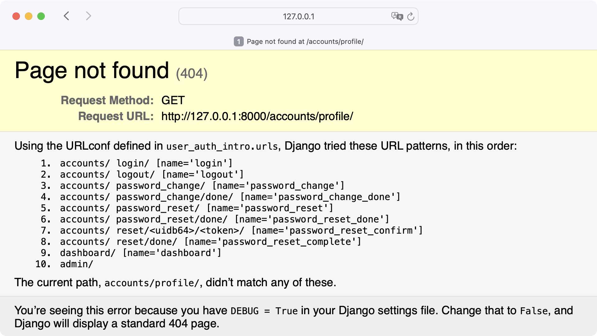 Missing user profile url in Django