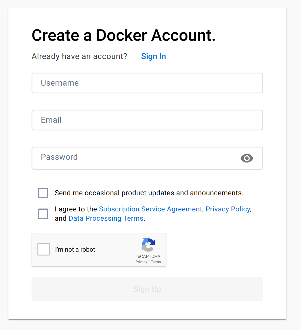 Docker Hub Sign-Up Form