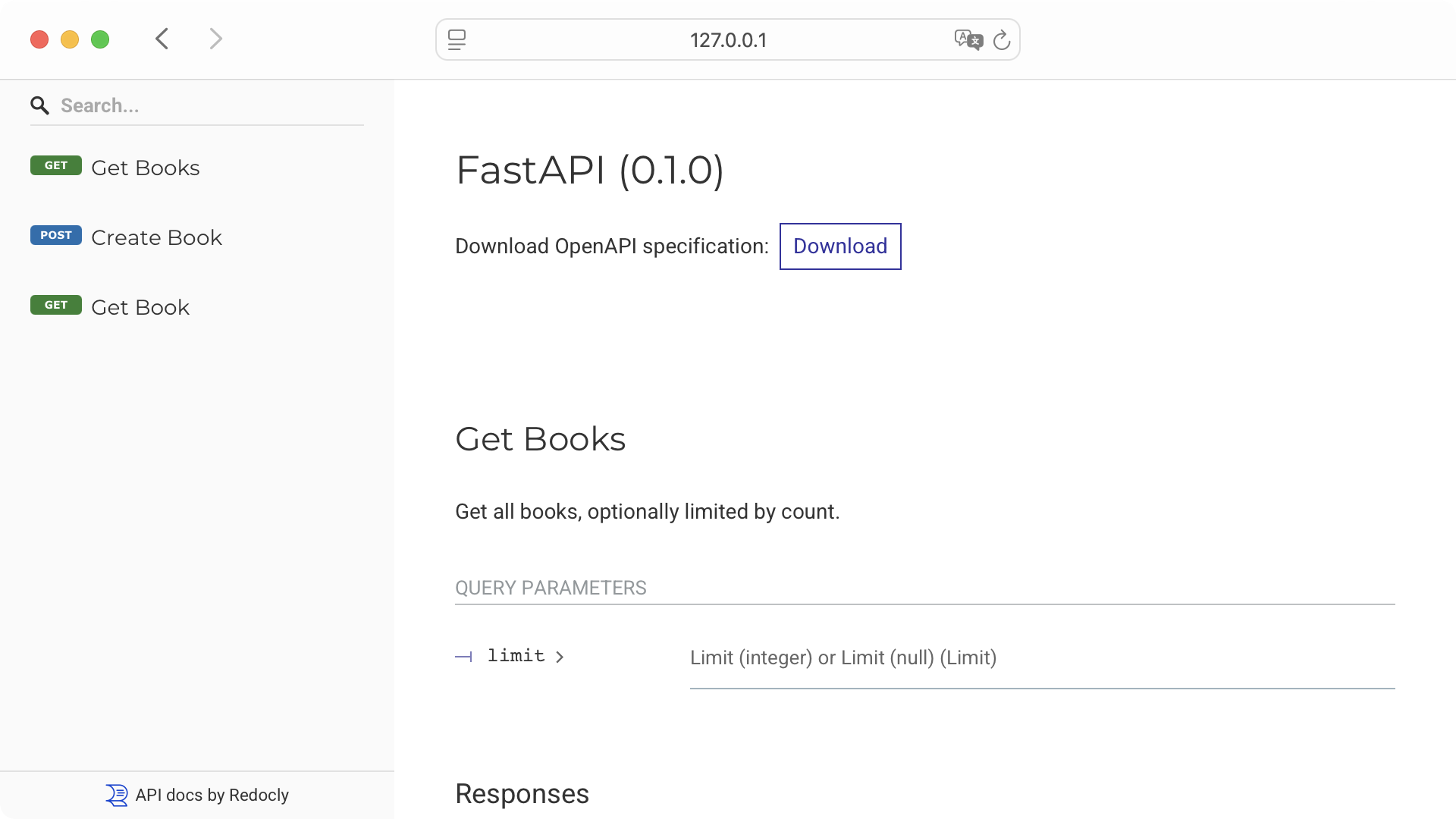 Basic API view in ReDoc