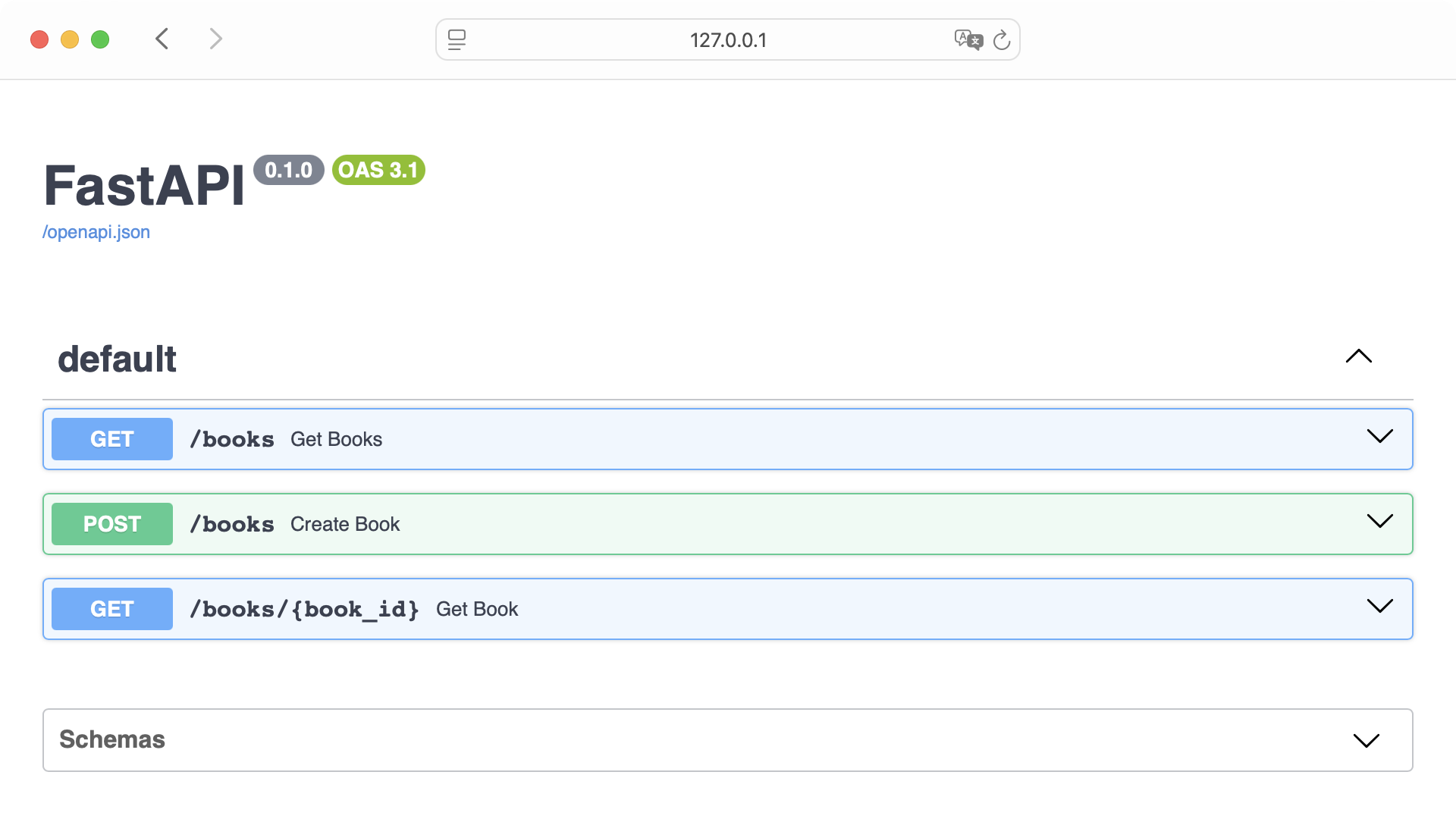 Screenshot of a basic API in Swagger