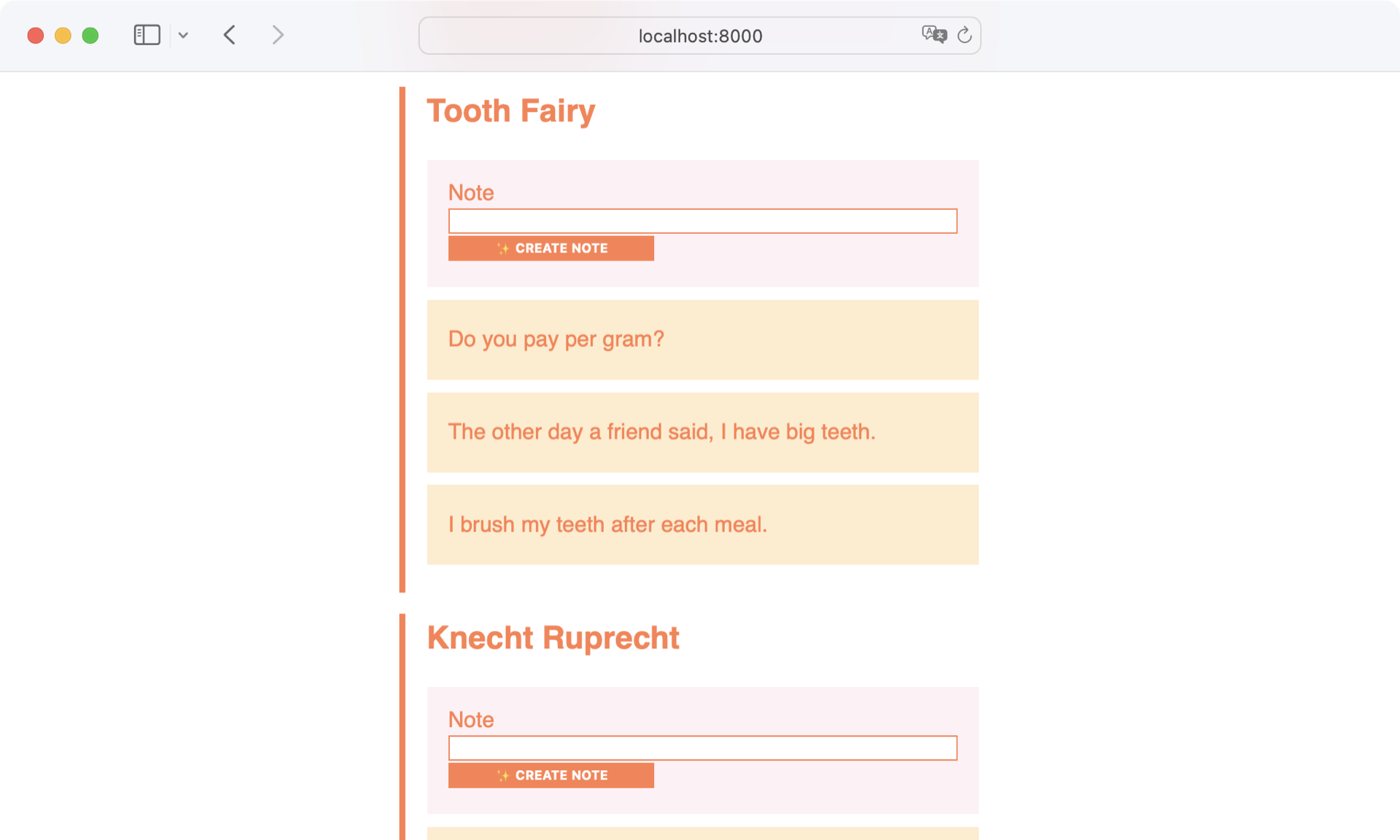 Screenshot of Flask website with styling of notes