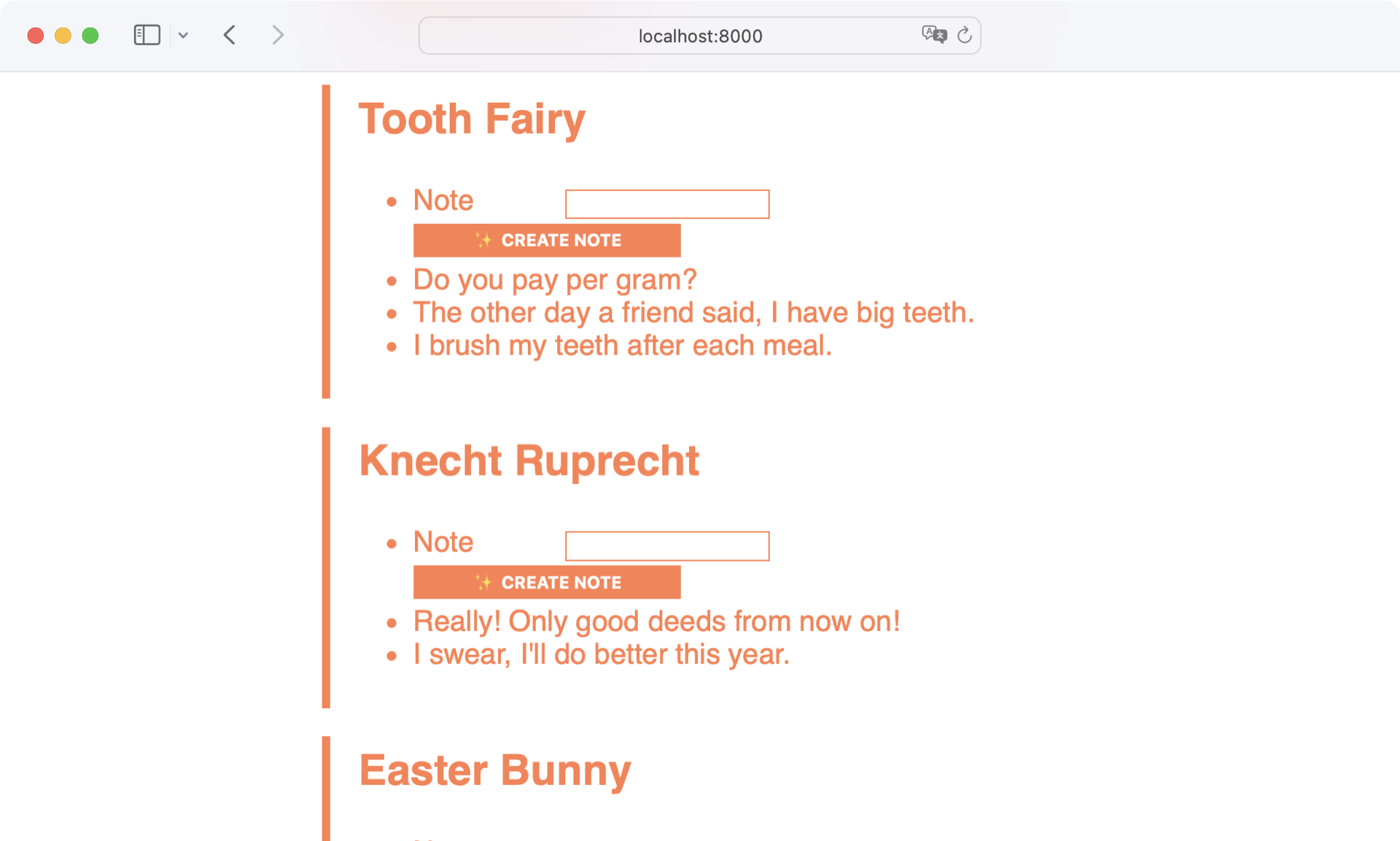 Screenshot of Flask website with unstyled notes