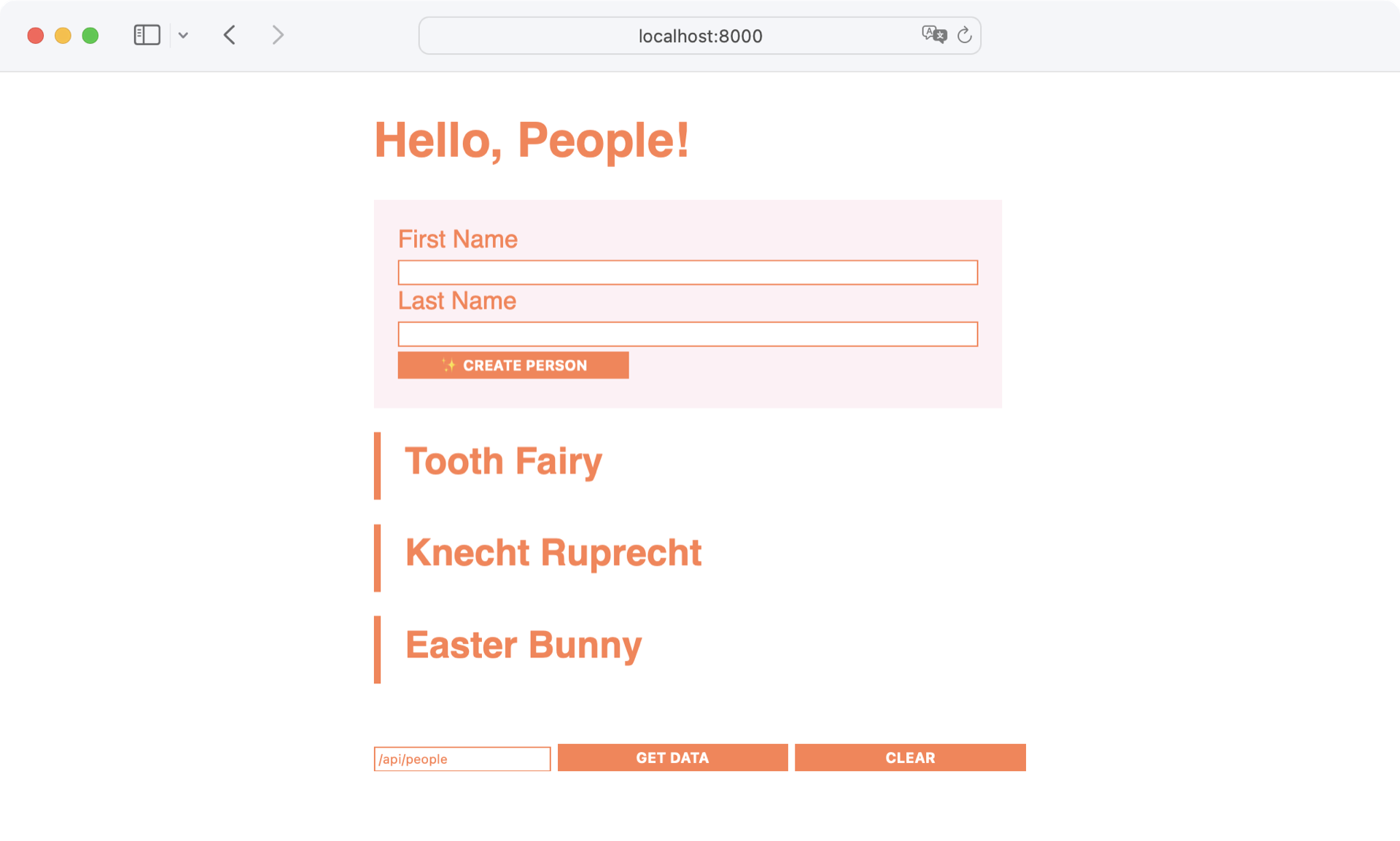 Screenshot of Flask website with list of People