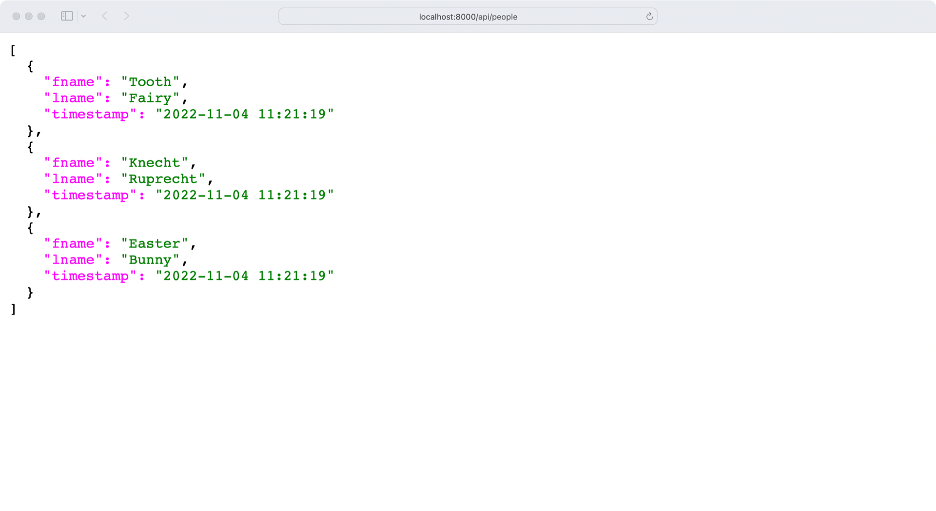 Screenshot of REST API JSON response.