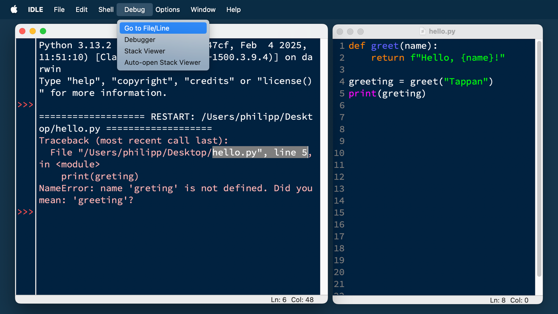 IDLE go to line menu
