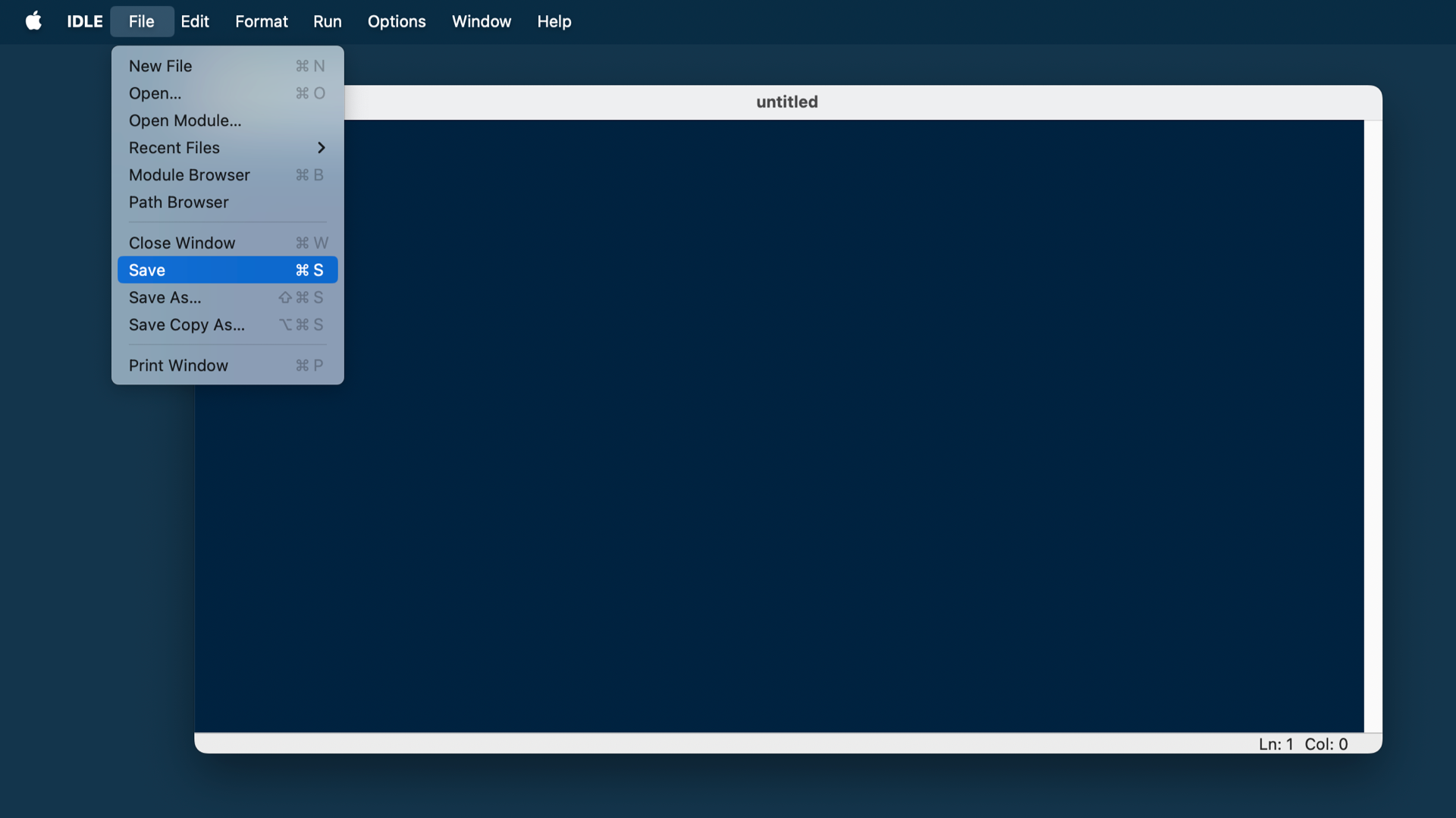 IDLE save file dialog