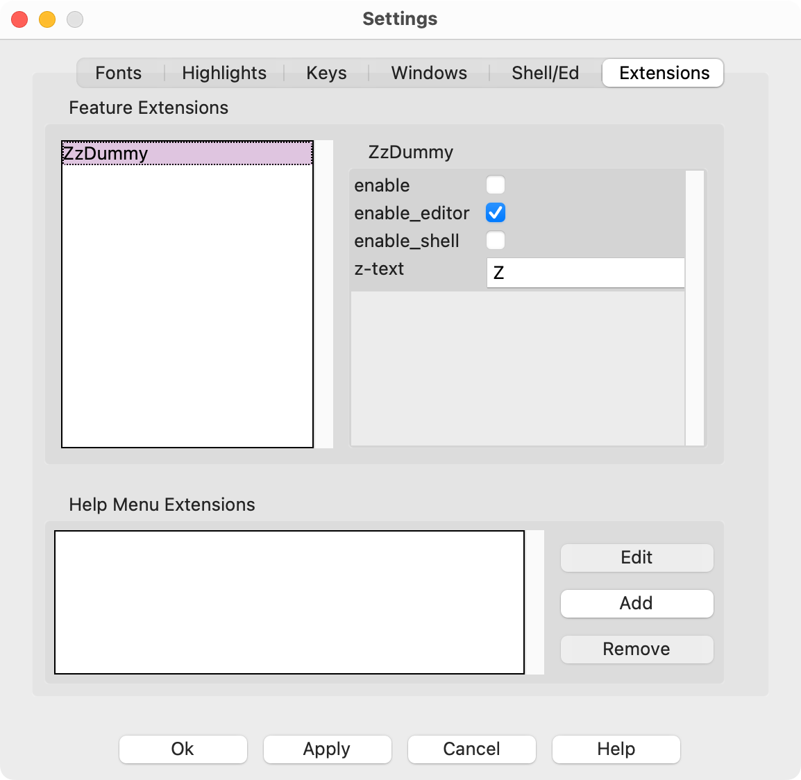 IDLE extensions settings