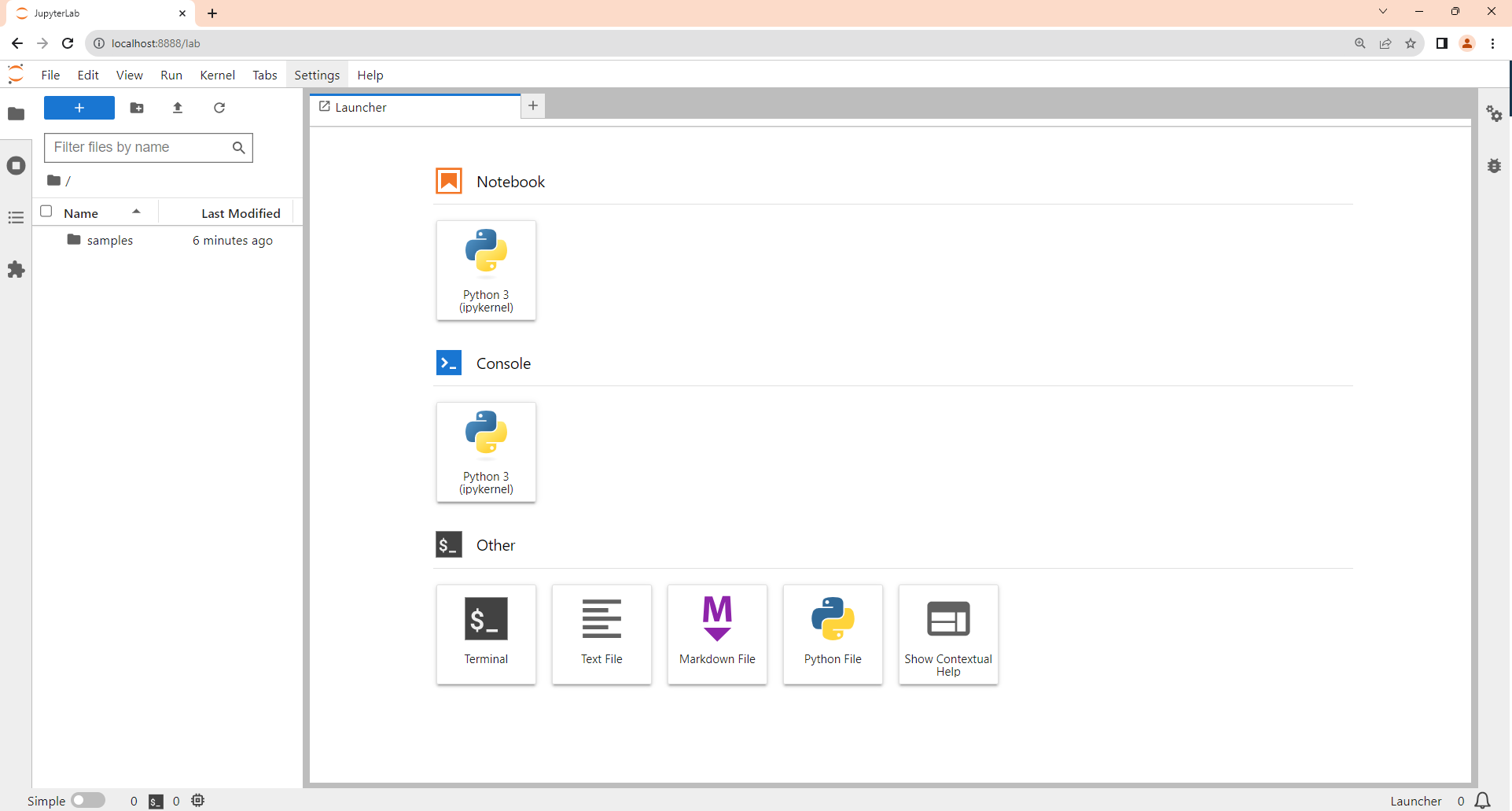 main jupyterlab interface