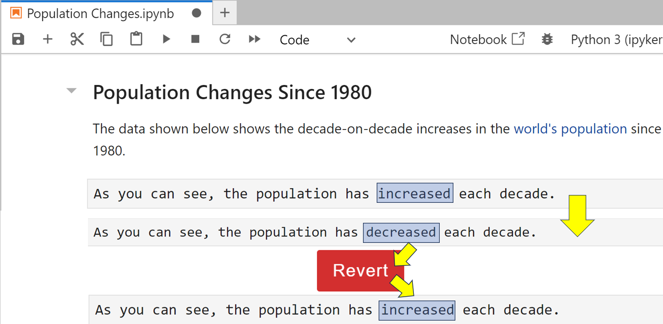 screenshot of changing text