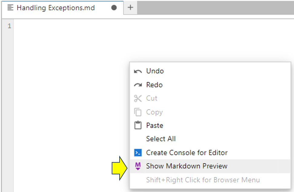 menu to open markdown preview window