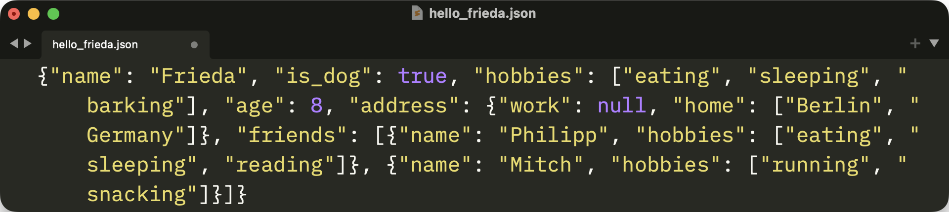 JSON code without any indentation