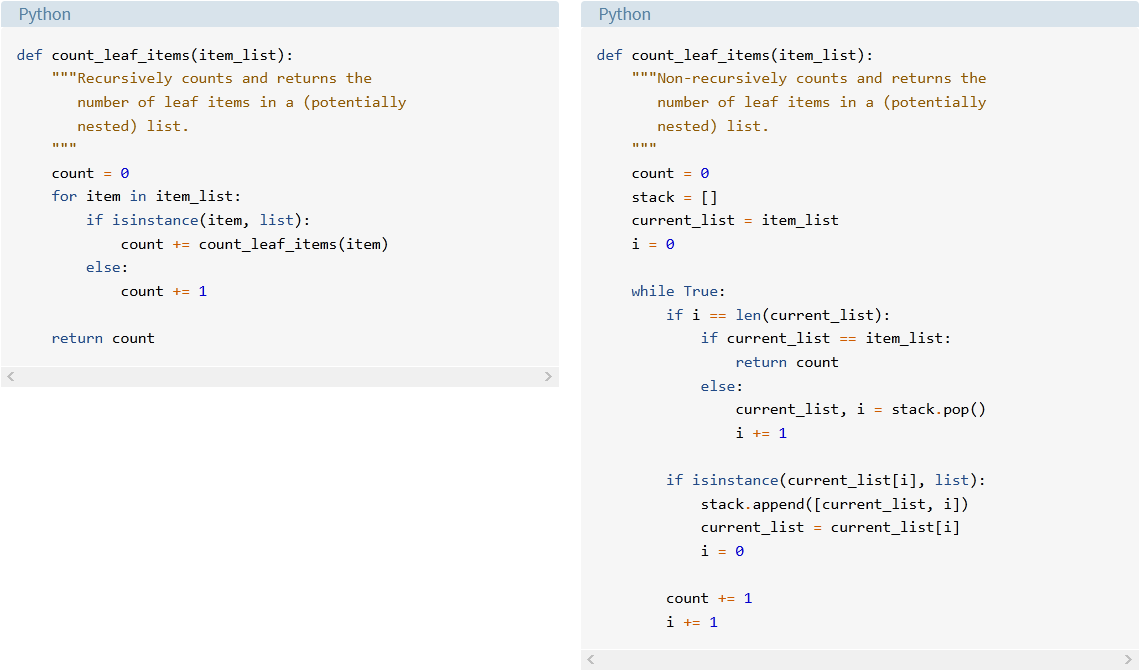 Comparison of non-recursive and recursive list traversal algorithms