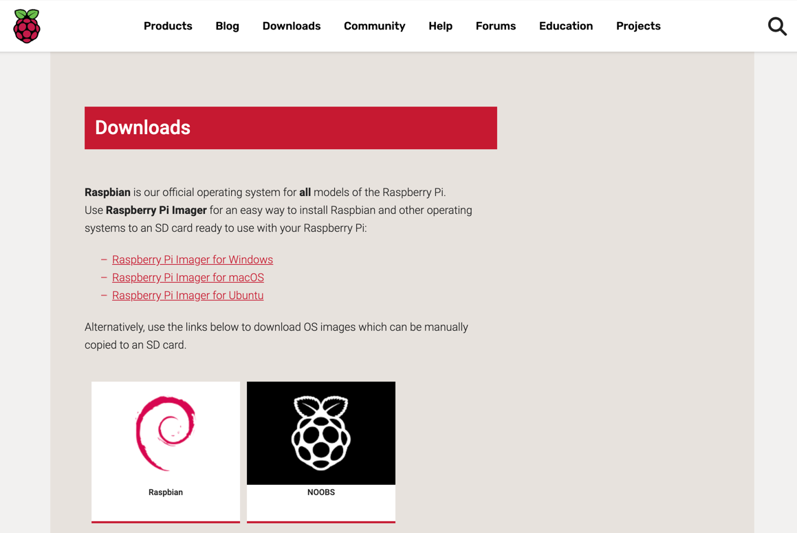 Raspberry Pi Imager Download Page