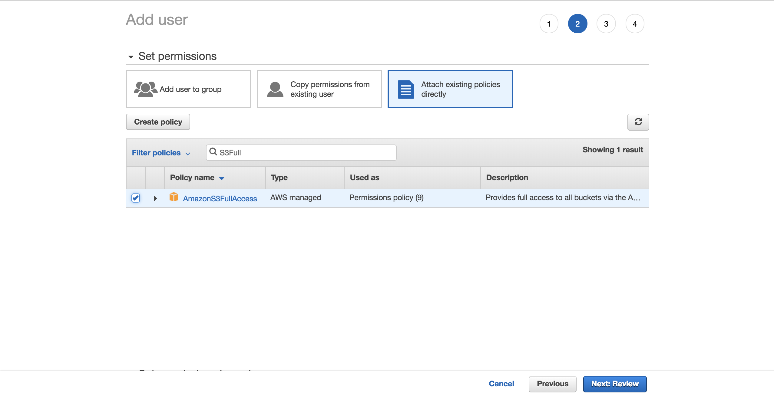 aws s3 IAM user add policy