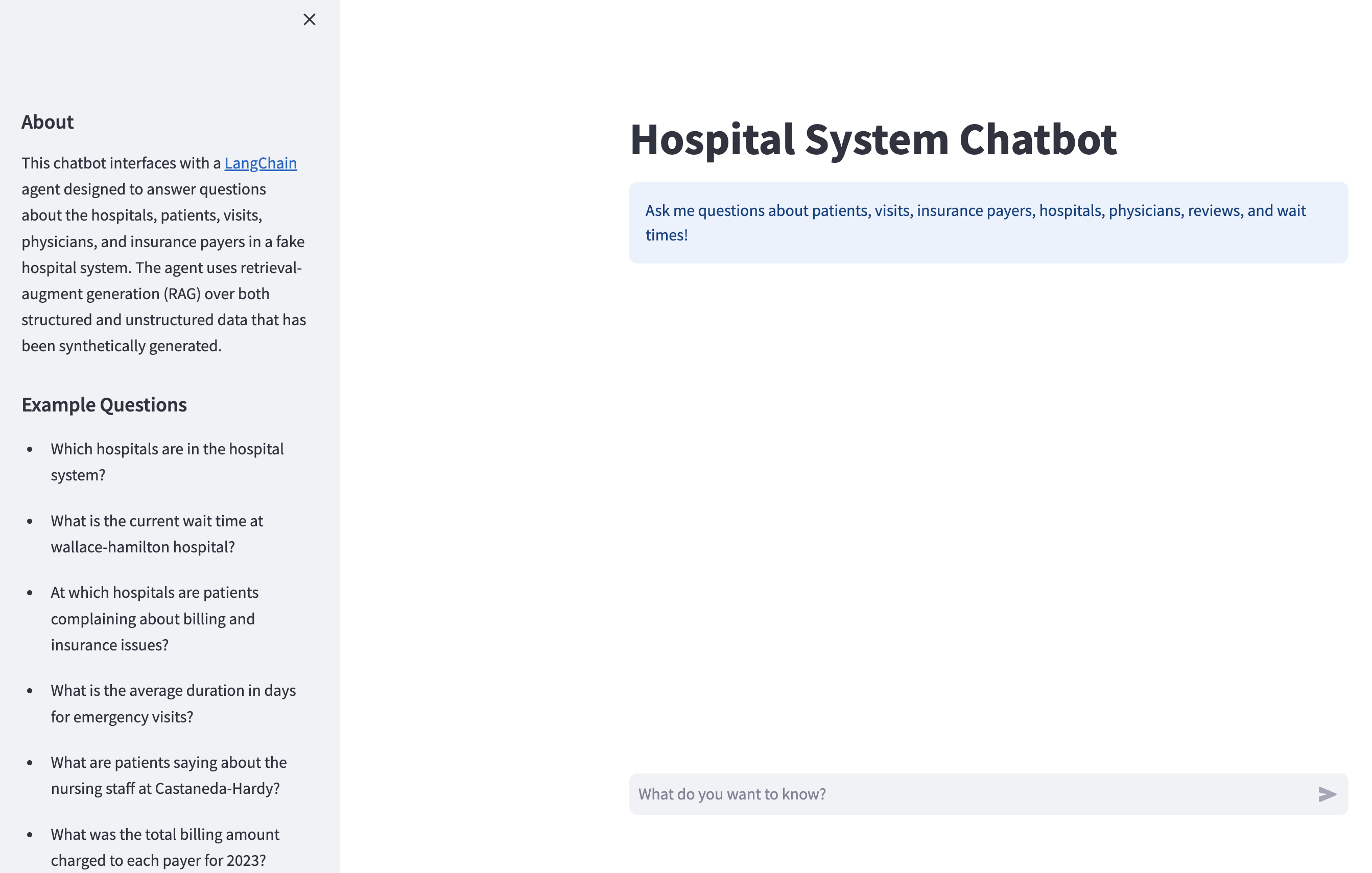 Example questions that the chatbot can answer