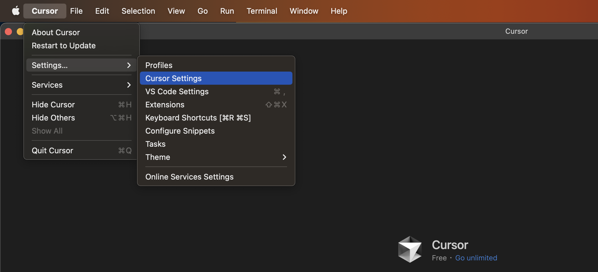 Open Cursor Settings