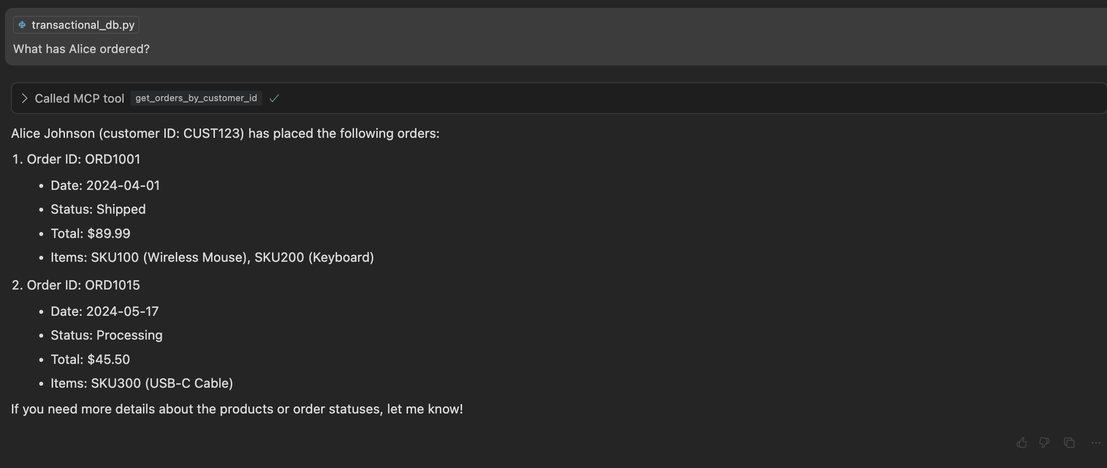 What has Alice ordered