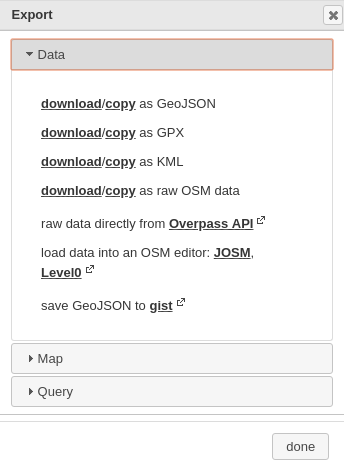 Overpass turbo export