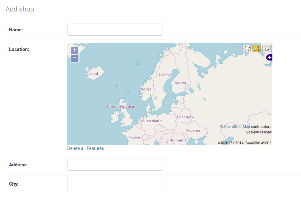 Admin interface, add shop