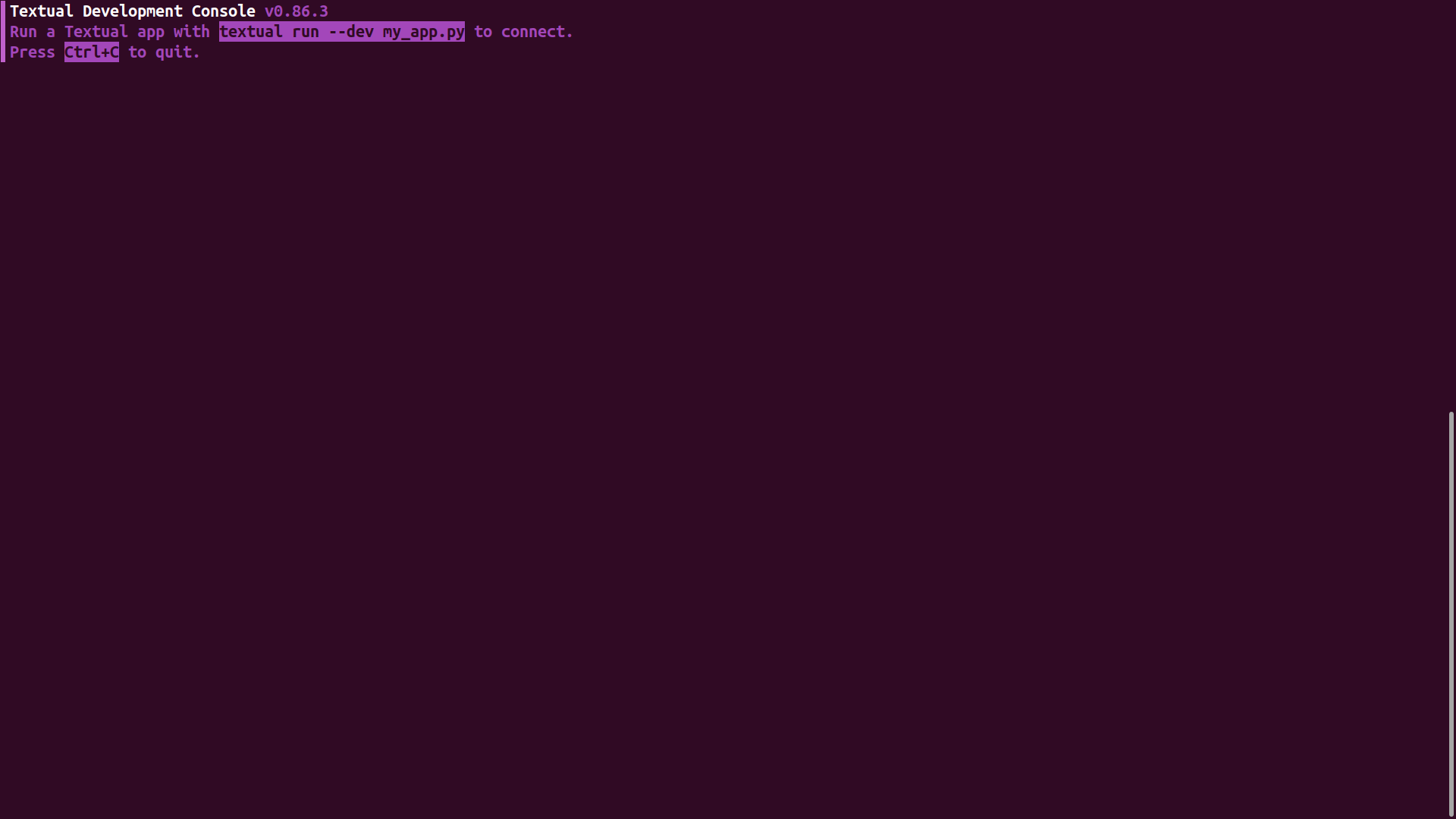 Output after invoking textual console from the terminal.