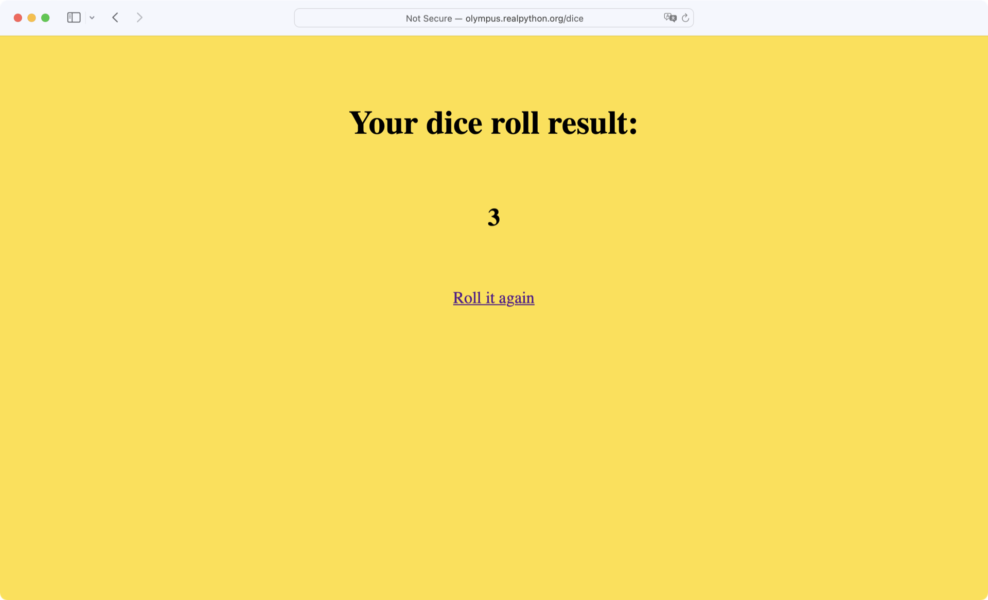 Screenshot of Website with random number